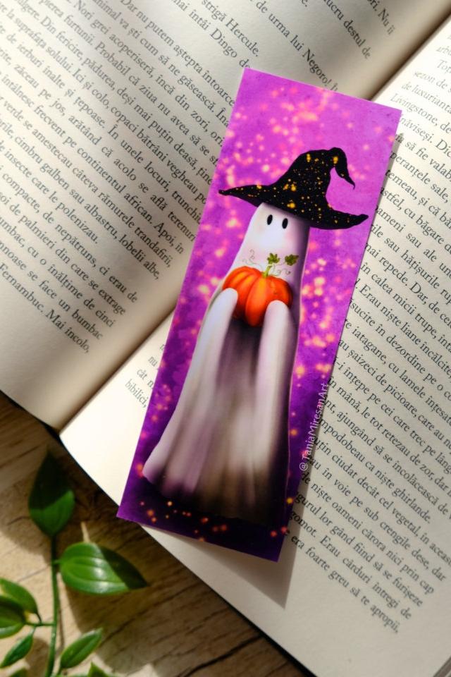 Ghost with Pumpkin Bookmark