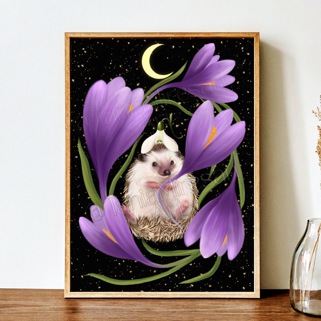 Hedgehog & Crocus Fine Art Print