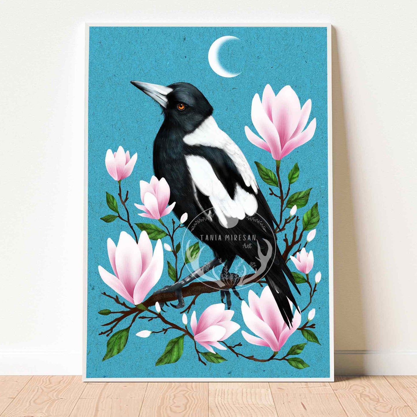 Magpie and Magnolias Fine Art Print