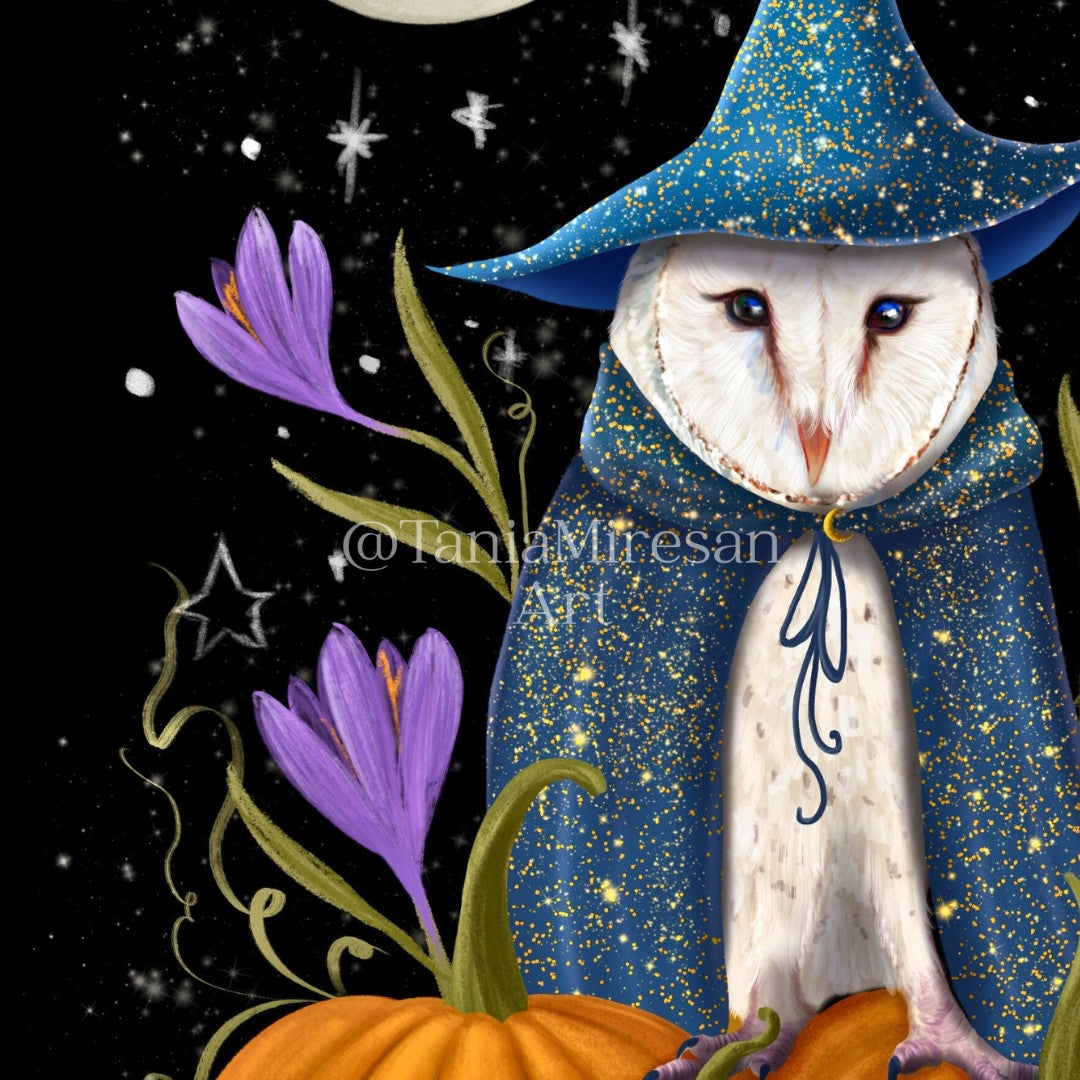 Owl and Pumpkins Fine Art Print