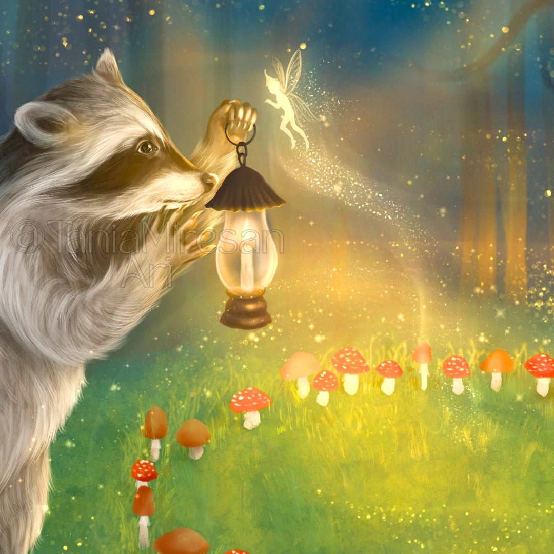 Raccoon & Fairy Ring Fine Art Print