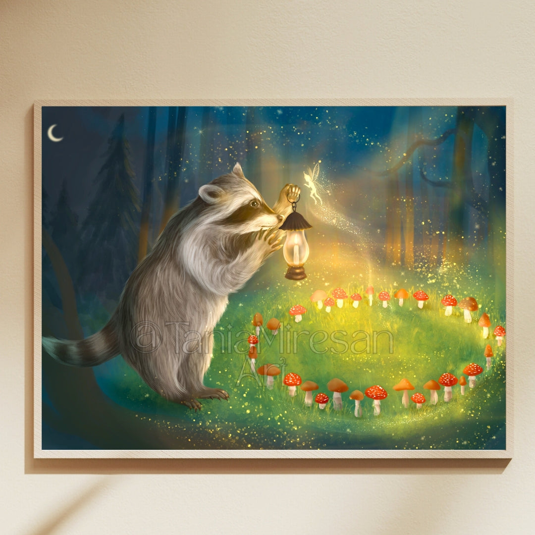 Raccoon & Fairy Ring Fine Art Print