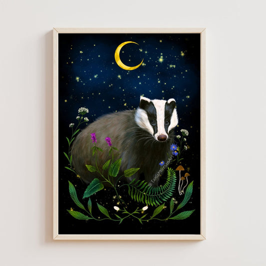 Whimsical Badger Fine Art Print